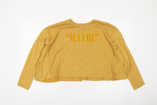 Bershka Women’s Yellow Long Sleeve Relaxed Fit Quote T-Shirt Size L