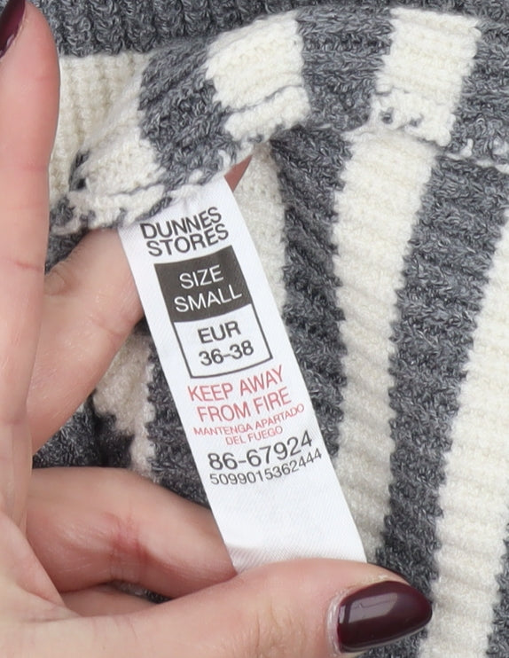 Dunnes Stores Women’s Grey Striped High Neck Half Zip Knit Jumper Size S