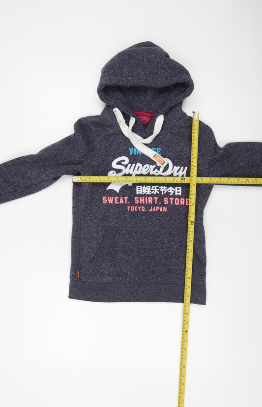 Superdry Womens Blue Pullover Hoodie XXS Vintage Graphic Sweatshirt