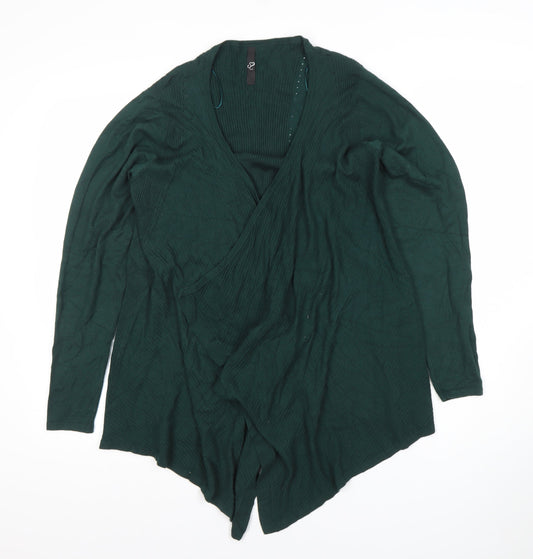 Evans Women's Green Wrap Knit Cardigan Size 14 Viscose Nylon Long Sleeve