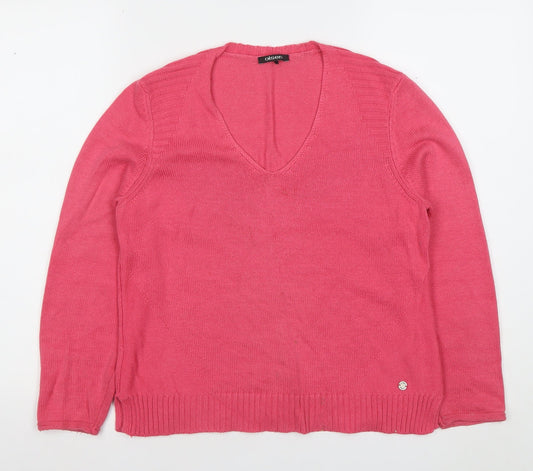 Olsen Women's Pink V-Neck Cotton Blend Jumper Size 12