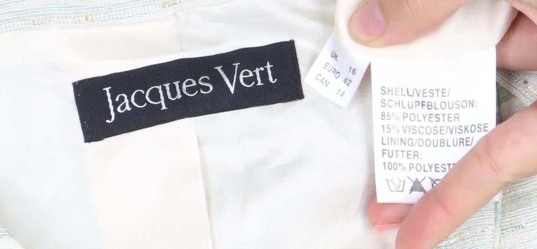 Jacques Vert Women's Beige Striped Short Sleeve Suit Jacket Size 16