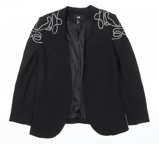 H&M Womens Black Embellished Tuxedo Style Blazer Size 8