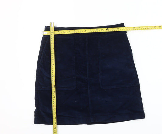 FatFace Women's Blue Corduroy Short Skirt Size 10 Zip Pockets