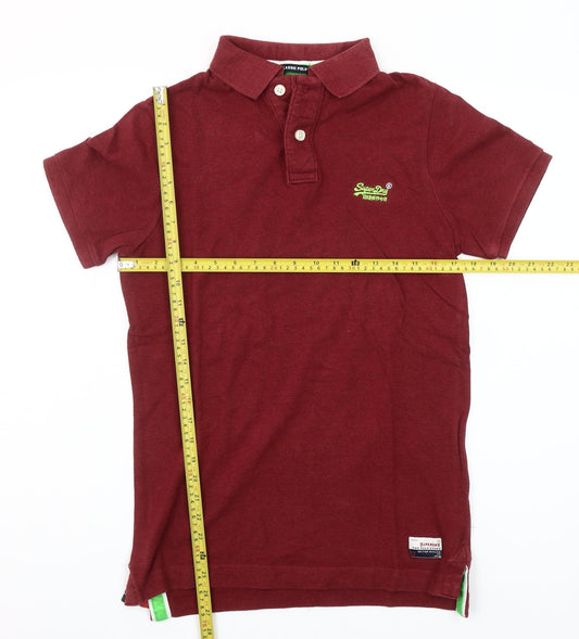 Superdry Men's Red Classic Polo Shirt Size M Cotton Logo