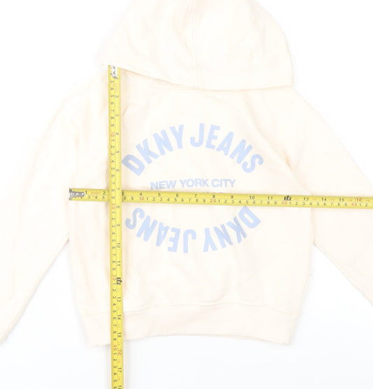 DKNY Jeans Girls Beige Hooded Pullover Hoodie Size 5 Graphic Print
