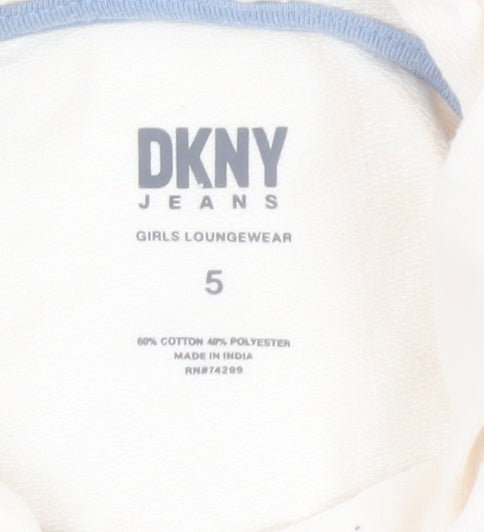 DKNY Jeans Girls Beige Hooded Pullover Hoodie Size 5 Graphic Print