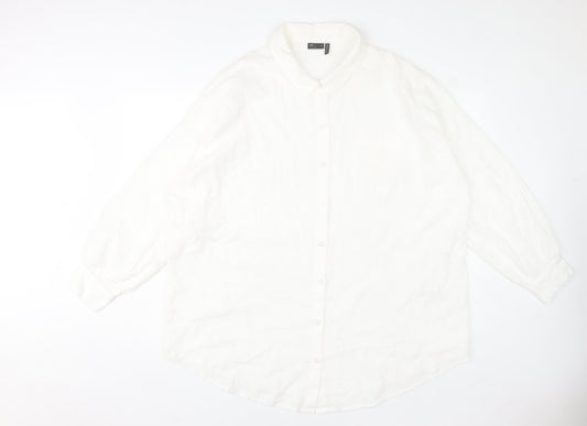 ASOS DESIGN Women's White Cotton Long Sleeve Button-Up Shirt Size 14