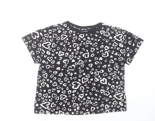Dunnes Stores Women Black Heart Print Cotton T-Shirt Size 12