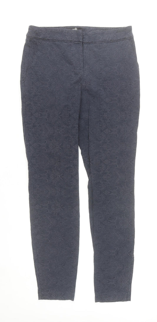 Wallis Women's Blue Jacquard Floral Slim Trousers Size 8