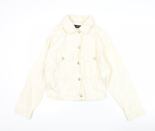 Zara Women Ivory Cotton Cropped Basic Jacket XS