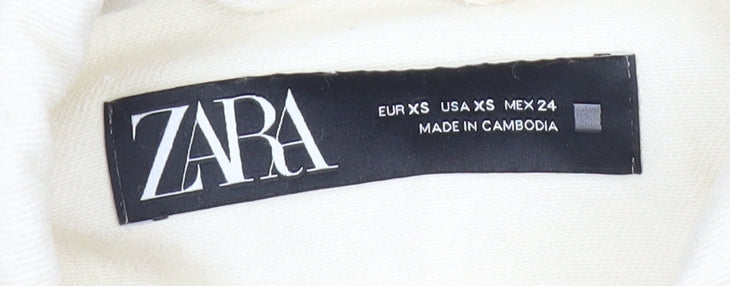 Zara Women Ivory Cotton Cropped Basic Jacket XS