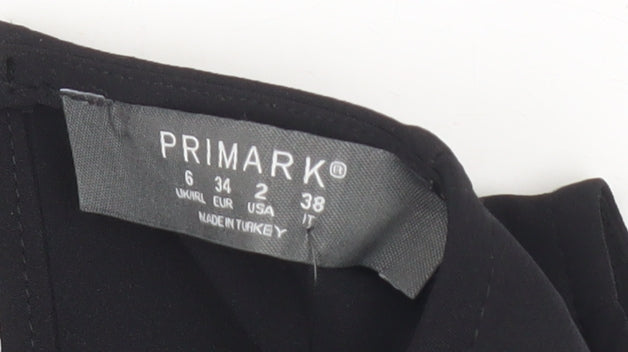 Primark Women Black Cropped Beaded Fringe Sleeveless Blouse Size 6