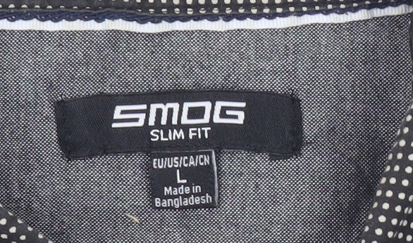 SMOG Men's Black Slim Fit Long Sleeve Cotton Button-Up Shirt Size L