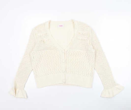 Savida Women’s Beige Open Knit V-Neck Cardigan Size 12
