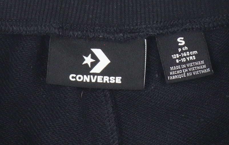 Converse Boys Black Athletic Shorts S 8-10 Years Drawstring Cotton Blend