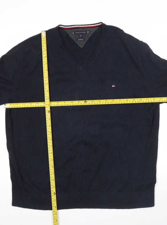 Tommy Hilfiger Men’s Blue 2XL V-Neck Cotton Silk Jumper