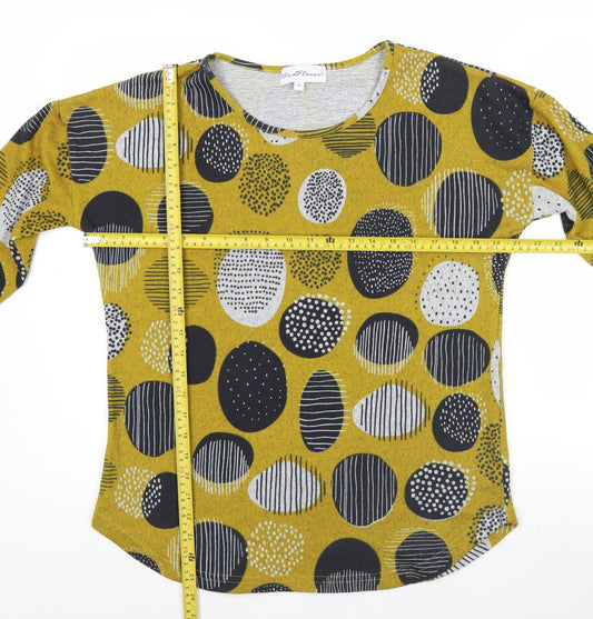 Mudflower Womens Yellow Geometric Long Sleeve Pullover Jumper Size 10