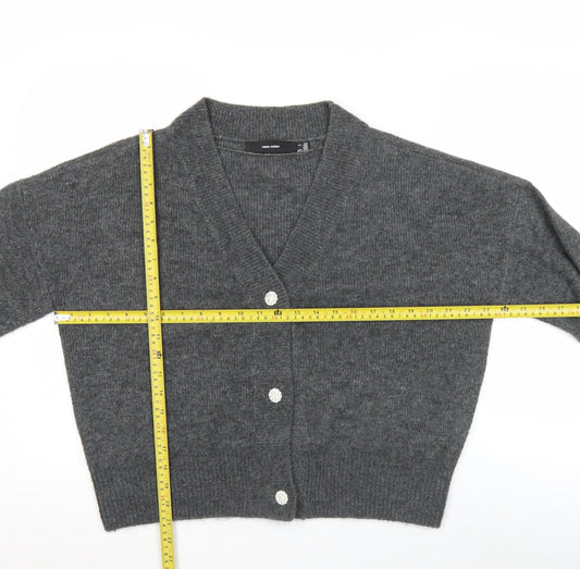 Vero Moda Women Grey V-Neck Button Knit Cardigan Jumper M