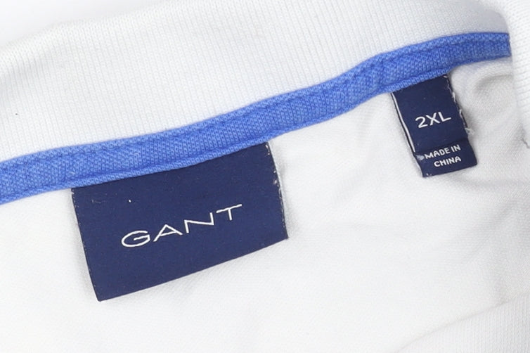 Gant Men's White Cotton 2XL Polo Shirt Short Sleeve Classic Fit