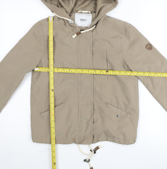 ONLY Girls Beige Hooded Anorak Jacket XS Cotton Drawstring Casual Coat