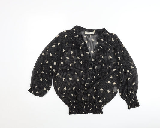 J'aime la Vie Women's Black Heart Print Wrap Blouse Size S