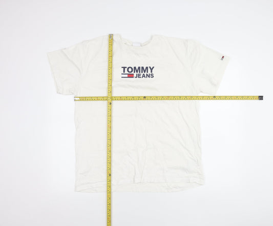 Tommy Jeans Men's White XL Logo Short Sleeve Cotton T-Shirt