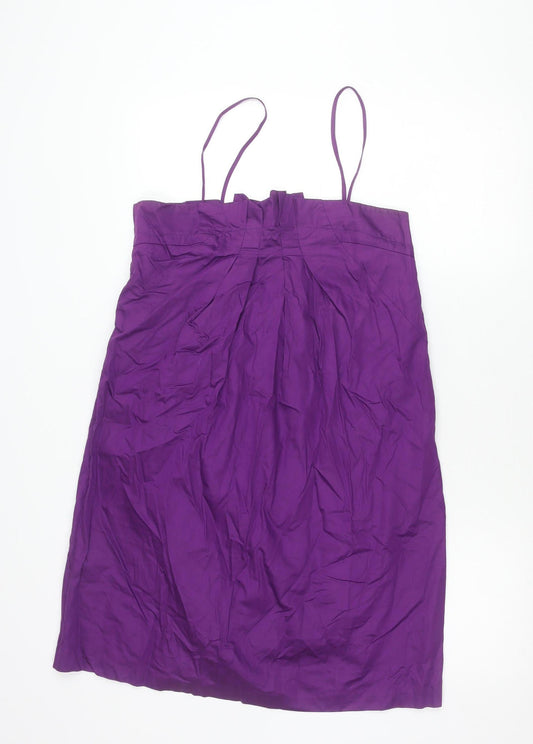 Additional front view of French Connection Women's Purple Cotton A-Line Knee Dress, size 14