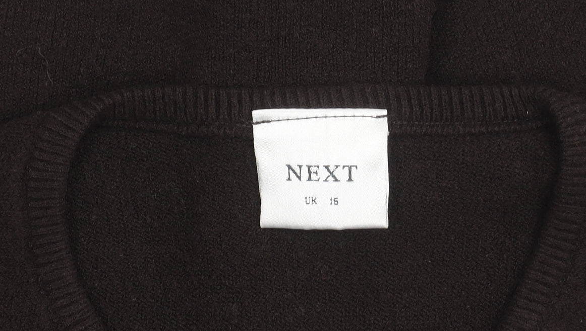 Next Womens Brown V-Neck Long Sleeve Knit Jumper Size 16