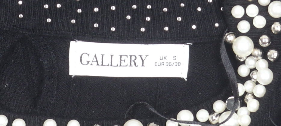 Gallery Womens Black Beaded Crew Neck Long Sleeve Knit Blouse Size S