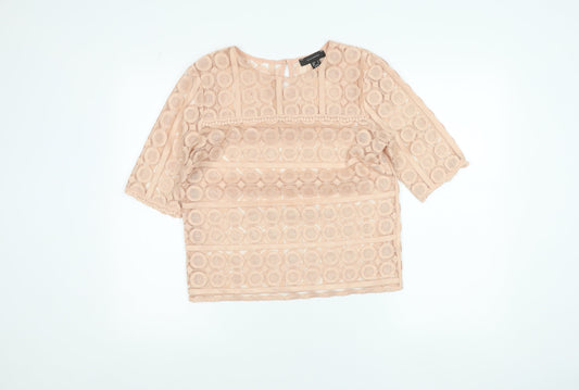 Additional front view of Atmosphere Women’s Beige Lace Blouse, size UK 10, 3/4 Sleeve Tunic Top