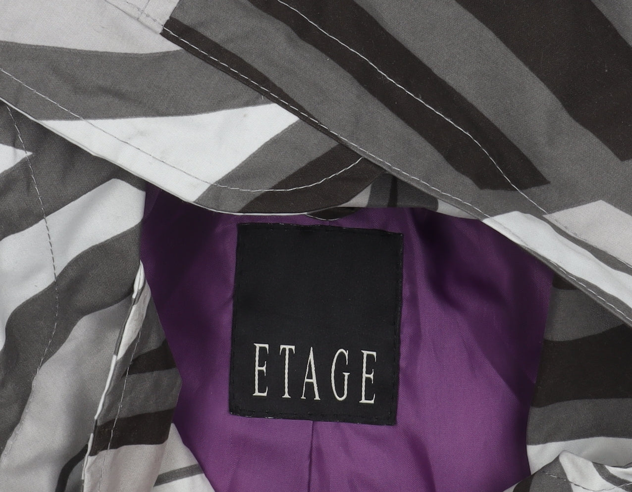 ETAGE Womens Grey Geometric Hooded Rain Coat Size 8 Belted Long Polyester