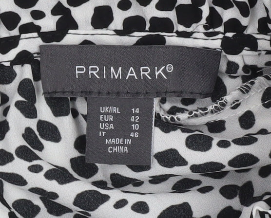 Primark Women's Black Animal Print High Neck Long Sleeve Blouse Size 14