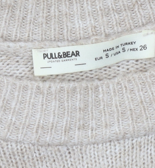 Pull&Bear Women’s Beige Knit Crew Neck Jumper Size 8