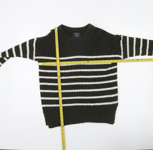 Abercrombie & Fitch Women's Green Striped Wool Blend Pullover Jumper XS