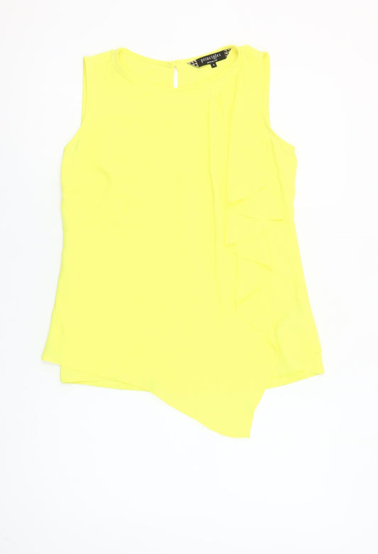Additional front view of Principles by Ben de Lisi Women's Yellow Sleeveless Ruffle Blouse, size 8