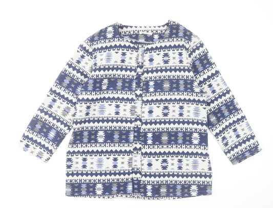 Sweetissima Women's Blue Aztec Print Cotton Blend Open Jacket XL