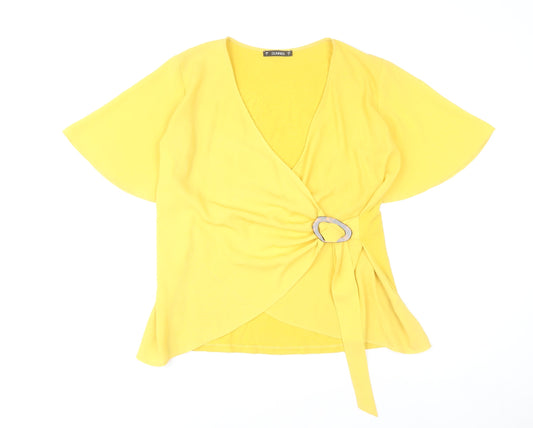 Additional front view of Dunnes Women's Yellow Wrap Blouse Short Sleeve, size S