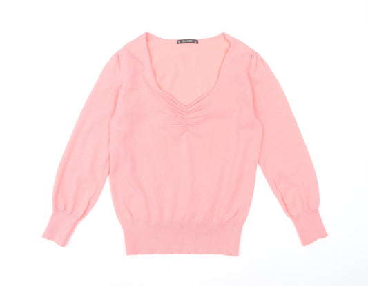 Additional front view of Dunnes Women’s Pink V-Neck jumper, size S