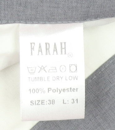 Farah Men's Grey 38R Regular Fit Formal Dress Trousers