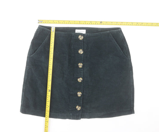 Warehouse Women Black Corduroy A-Line Button Skirt Size 12