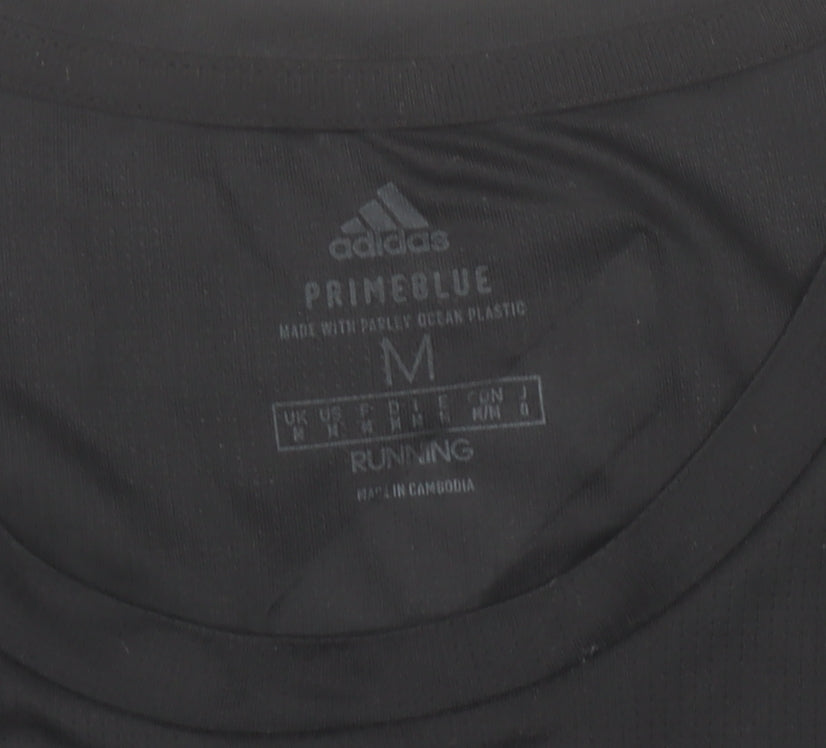 Brand and care label for Adidas Men’s Black Primeblue Running T-Shirt M Lightweight Breathable