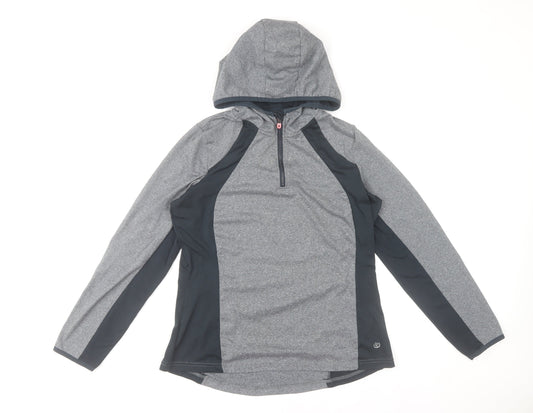Additional front view of St. Bernard for Dunnes Women’s Grey 1/4 Zip Hooded Activewear Jacket, size UK 8