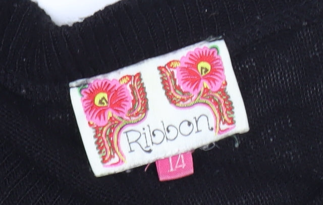 Ribbon Women's Black Acrylic Sequin Pullover Jumper Size 14