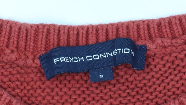 French Connection Men's Red Cotton Chunky Knit Jumper Size S