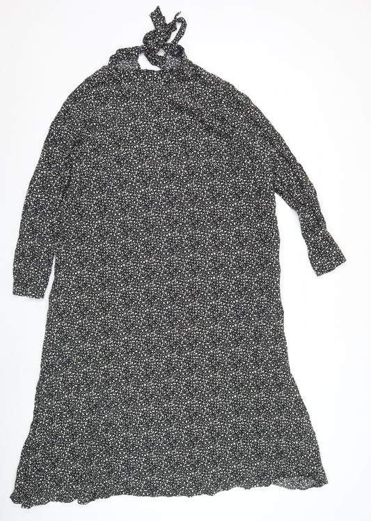 Marks and Spencer Women's Black Floral Viscose Wrap Midi Dress Size 12