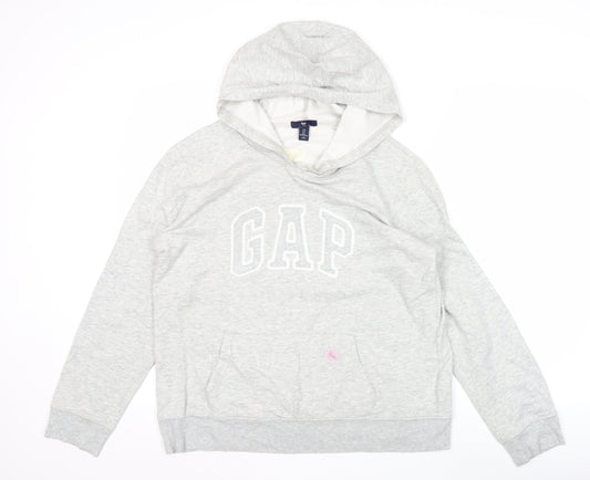 Gap Women Light Grey Hoodie L Pullover Cotton Blend Logo Casual