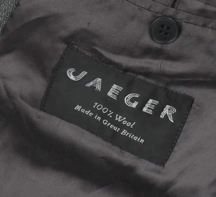 Jaeger Men's Grey Wool Double-Breasted Blazer 52R Peak Lapel Classic