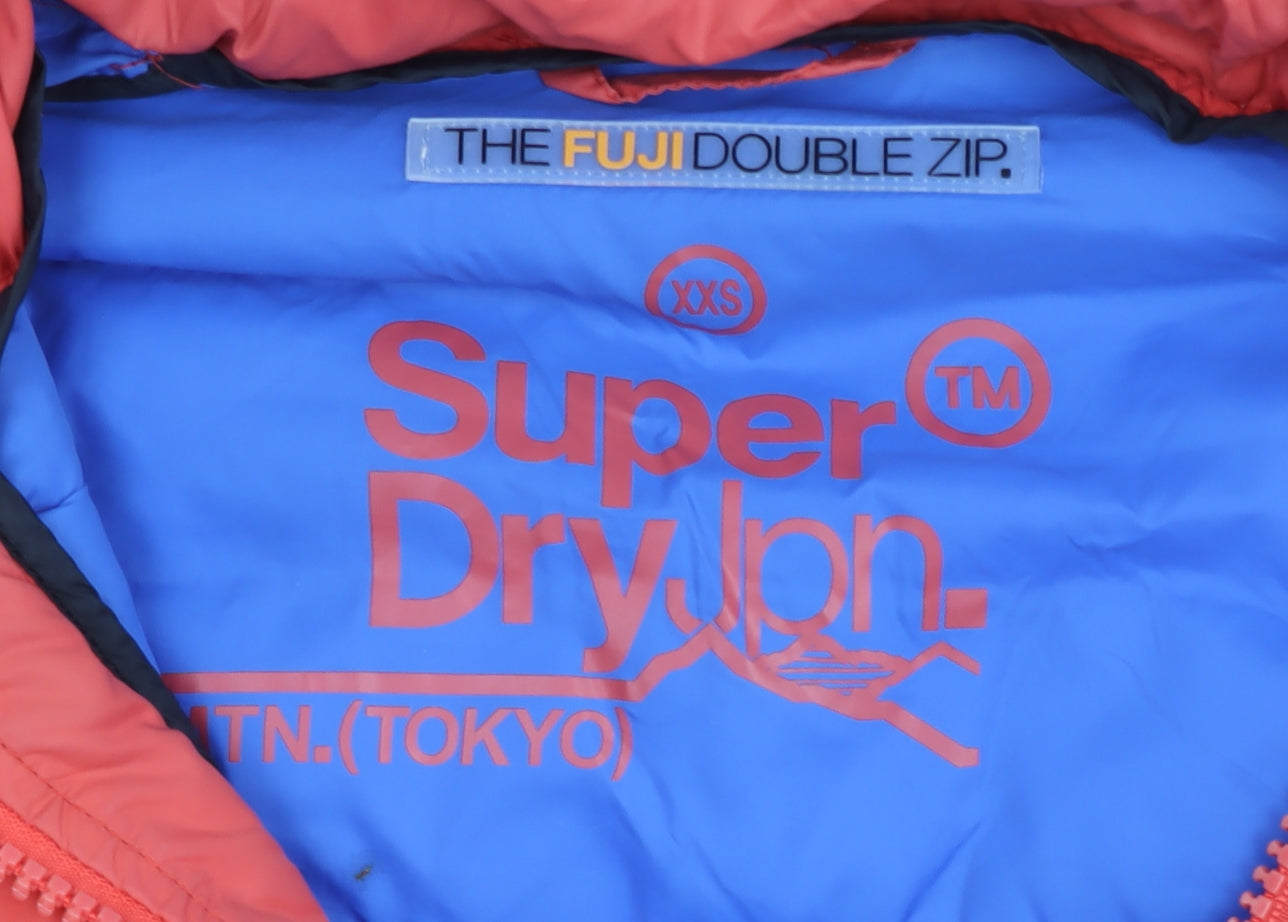 Superdry Girls Red Fuji Double Zip Puffer Jacket 2XS Slim Fit Lightweight