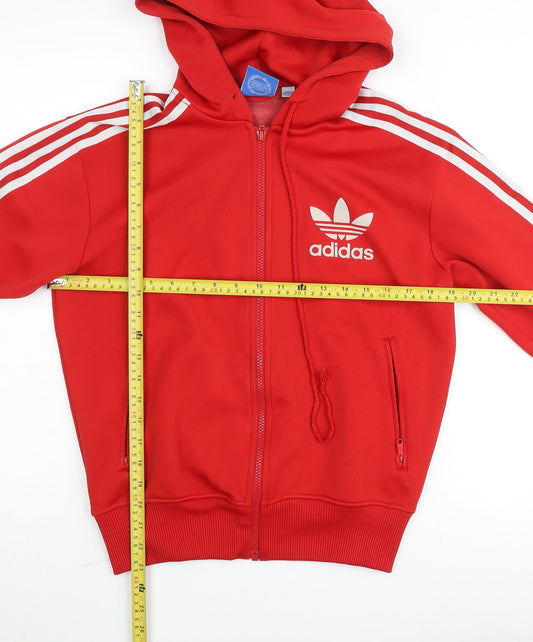 Adidas Men Red Hooded Full Zip Basic Jacket Size S